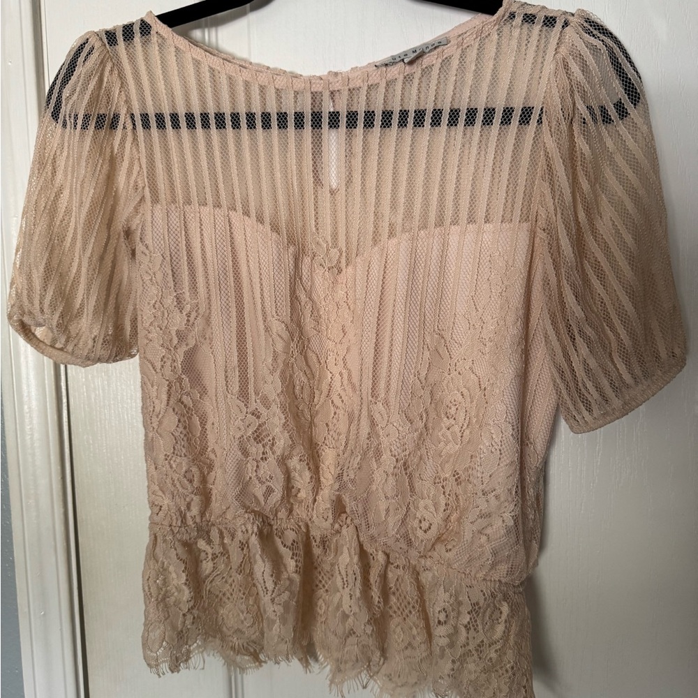 Haute Monde Lace Peplum Blouse - Beige